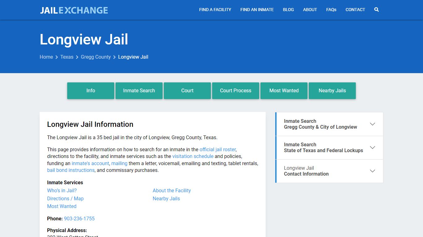 Longview Jail, TX Inmate Search, Information